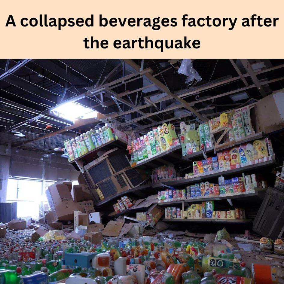 A collapsed beverages factory after the earthquake disaster